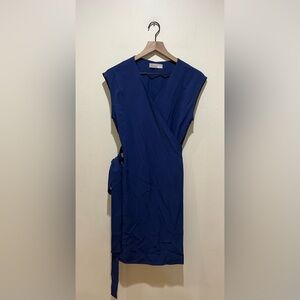 Everlane Blue Sleeveless Wrap Midi Dress